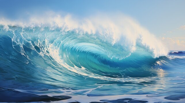 An enormous wave is about to break on the shore.
