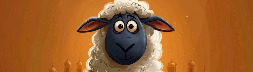 Cartoon sheep or goat with a worried expression about Eid - obrazy, fototapety, plakaty