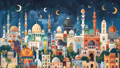 Depictions of Eid celebrations in different countries and cultures - obrazy, fototapety, plakaty