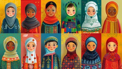 Eid greetings in different languages, showcasing the diversity of the Muslim community - obrazy, fototapety, plakaty