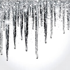 silver glitter background with sparkling icicles at the top