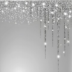 silver glitter background with sparkling icicles at the top - obrazy, fototapety, plakaty