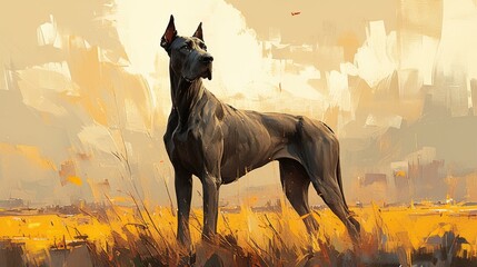 2d illustration of a majestic Great Dane dog standing out in solitude - obrazy, fototapety, plakaty