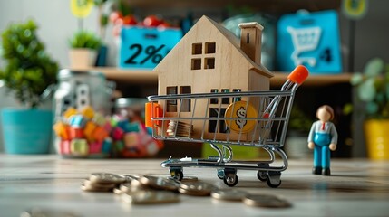 Generative AI : Classic house model with sale label on the desk