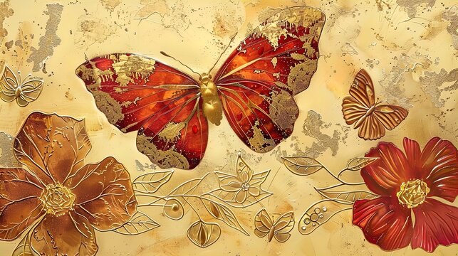 Golden Elegance: A Butterfly's Midas Touch Amidst Blooms.