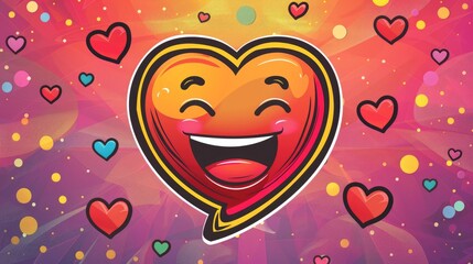A cartoon rendering of an emoji cheerfully wishing a Happy Valentine s Day within a vibrant speech bubble - obrazy, fototapety, plakaty
