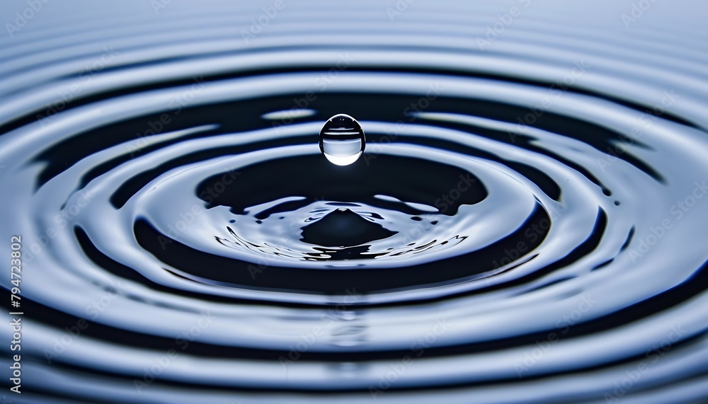 Fototapete generative ai : a falling drop of water creates concentric circles on the surface