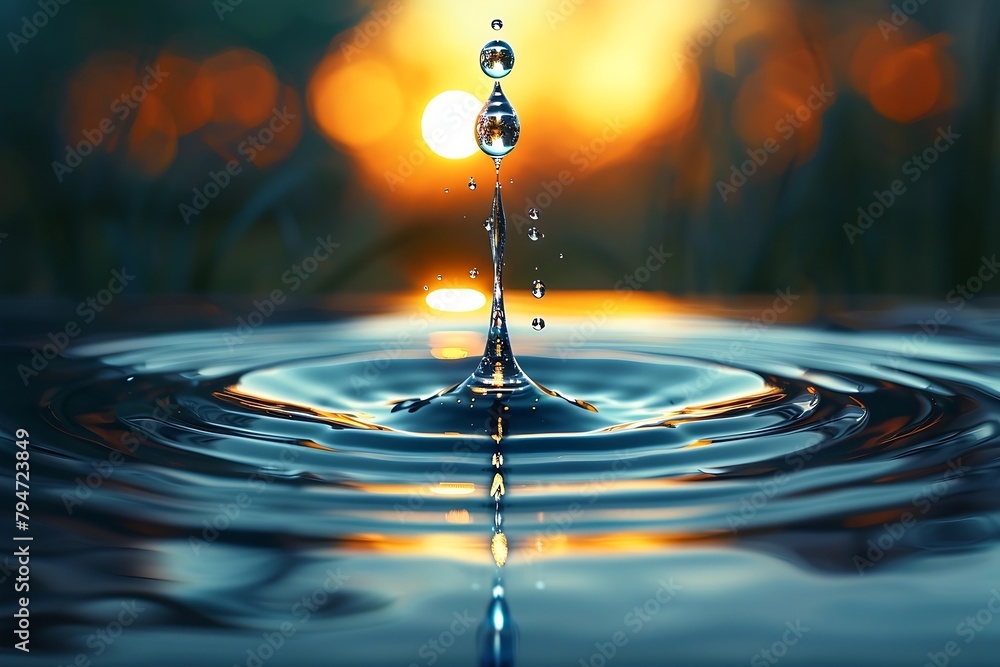 Poster generative ai : drop falling into the water and creating ripple effect