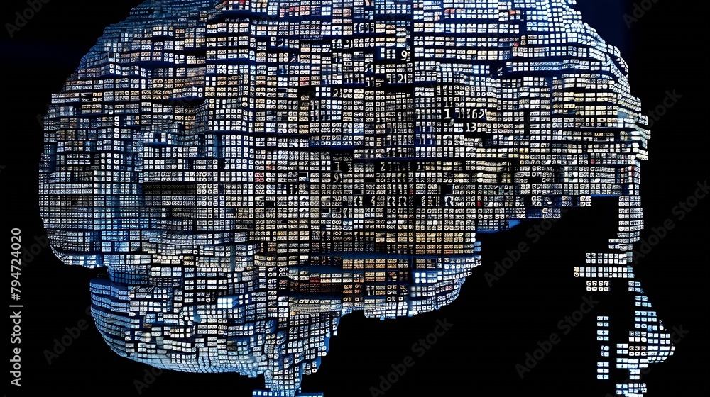 Aufkleber Generative AI : human brain made of programming code artefacts