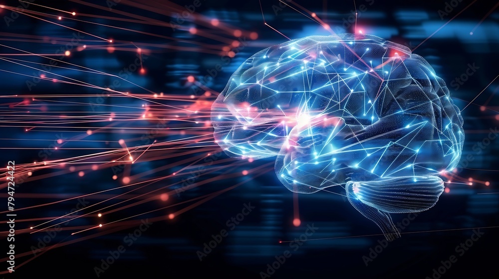 Poster Generative AI : a persons brain with algorithms inside