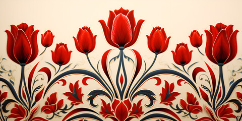 an image of a red flowers painted with black designing drawing beauty background - obrazy, fototapety, plakaty