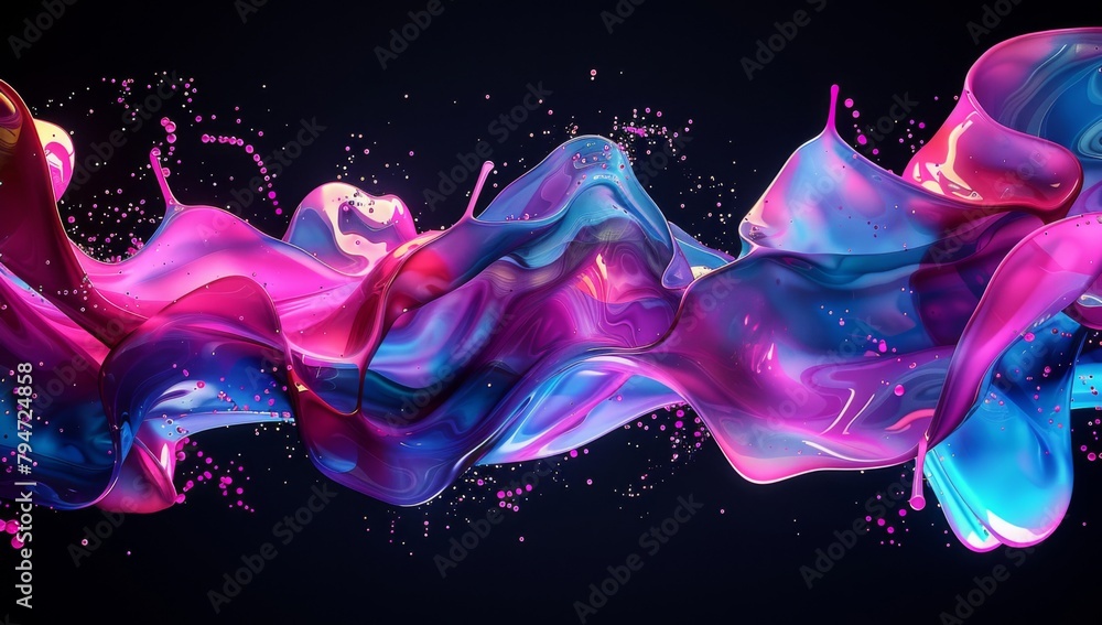Poster 3d render of colorful abstract fluid shapes on dark background