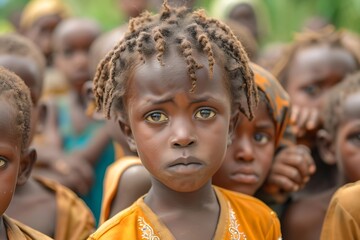 Generative AI : group of third world country children looking upset.