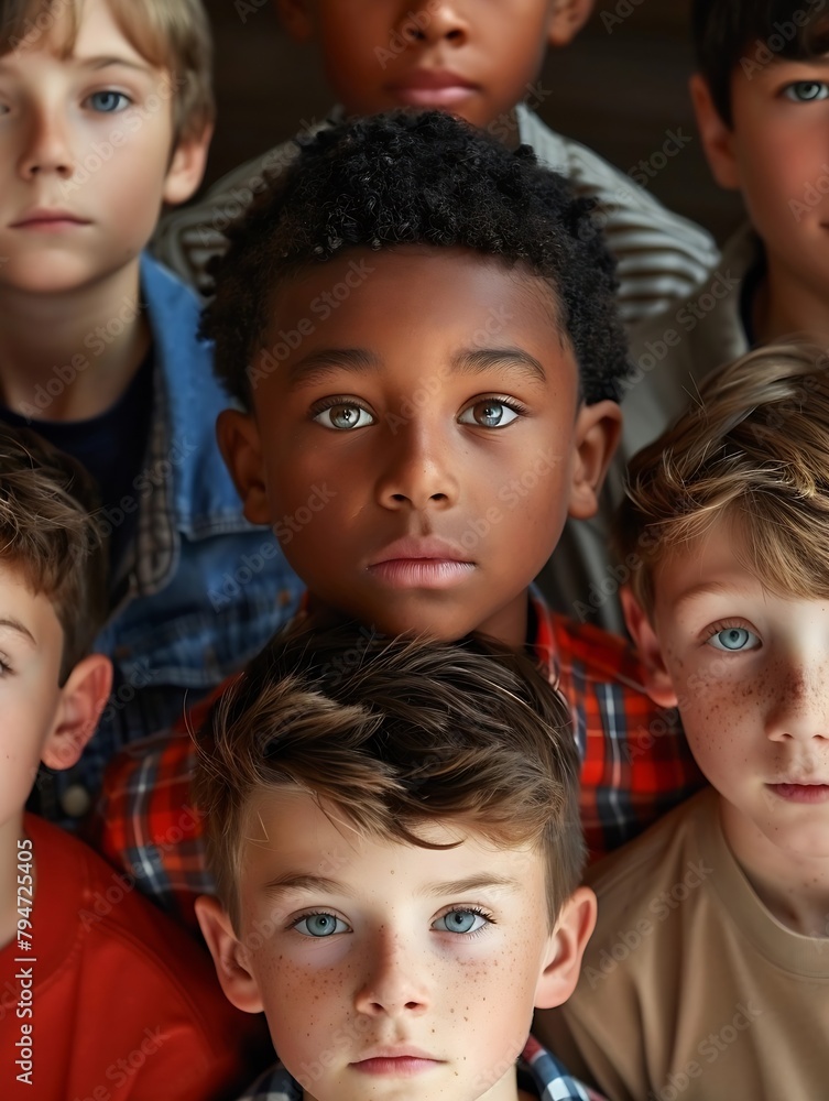 Poster generative ai : curious multiracial group of boys
