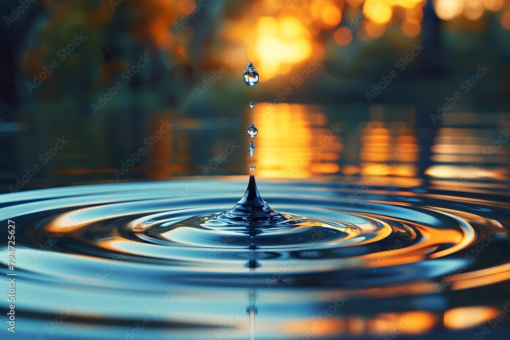 Fototapete generative ai : drop falling into the water and creating ripple effect