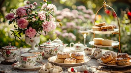 Scones and Tea in a Sunny Garden Setting.