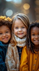 Generative AI : a group of young children, two boys and two girls, of different races, smiling