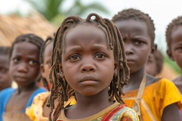 Generative AI : group of third world country children looking upset.