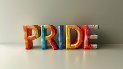 Pride spelled in Rainbow for Pride celebration, The word PRIDE written in rainbow colors for LGBT celebration
