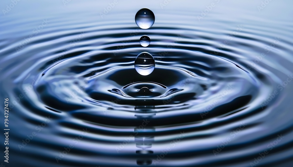 Fototapete generative ai : a falling drop of water creates concentric circles on the surface