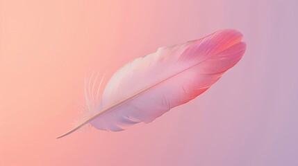 Soft pink feather gently descending against a minimalist pink background, symbolizing lightness.