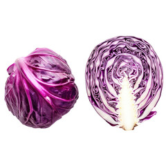 Fototapeta premium Fresh red cabbage halves on a transparent background