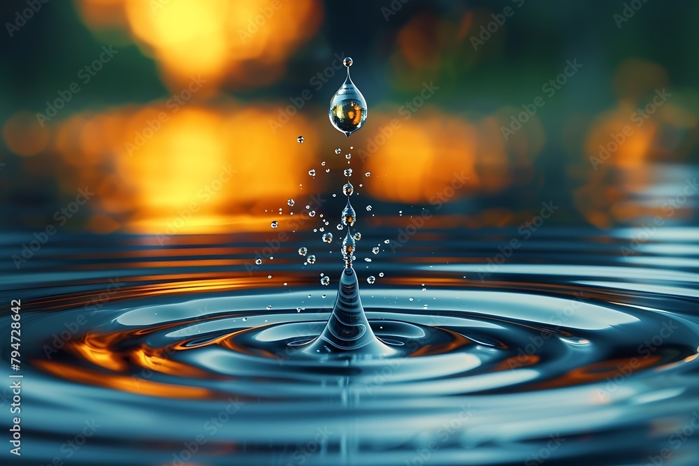 Fototapete generative ai : drop falling into the water and creating ripple effect