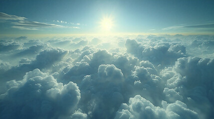 上空から見た太陽と雲海 - obrazy, fototapety, plakaty