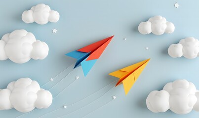 simple paper plane background with clouds