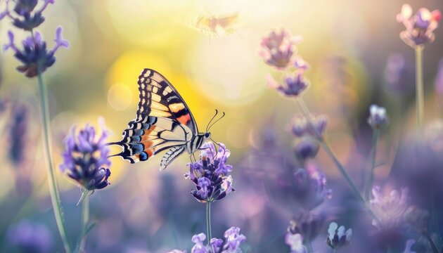A butterfly is perched on a purple flower by AI generated image
