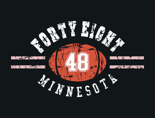Vector colorful illustration of American football ball with text and numbers in college style.