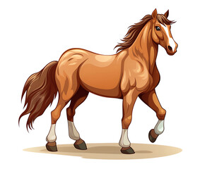 Animated chestnut horse trotting, with a flowing mane and tail. Generative AI
