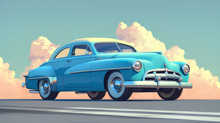 Obraz premium beautiful cartoon style blue car with high speed, 3d rendering, AI generative