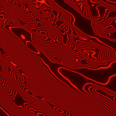 3D abstract red contour layers. Mountain contour lines.