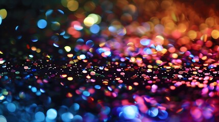 a few rainbow sparkles scattered on a mostly solid black background, abstract, glitter, magical - obrazy, fototapety, plakaty