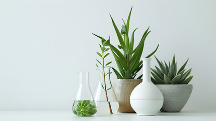 Beautiful houseplant with white flower pot on office table background, beautuful home plants background with copy space , interior design, Mini succulent garden in glass terrarium on windowsill.