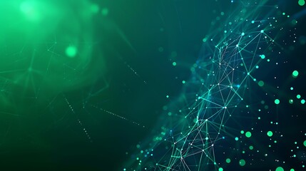 Naklejka na ściany i meble Digital technology banner green blue background concept with technology light effect, abstract tech, innovation future data, internet network, Ai big data, lines dots connection. Generative Ai
