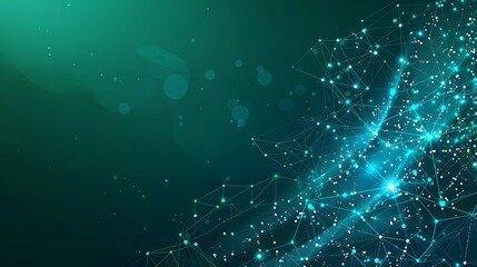 Digital technology banner green blue background concept with technology light effect, abstract tech, innovation future data, internet network, Ai big data, lines dots connection. Generative Ai