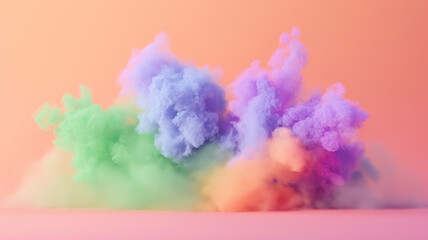 photo of explosion of pastel smoke form center on pastel color background, simple and clear background, , high speed film