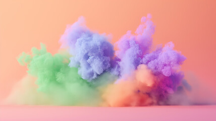 Fototapeta premium photo of explosion of pastel smoke form center on pastel color background, simple and clear background, , high speed film