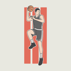 character illustration design. Illustration design of a male basketball athlete jumping to pass the ball to his partner