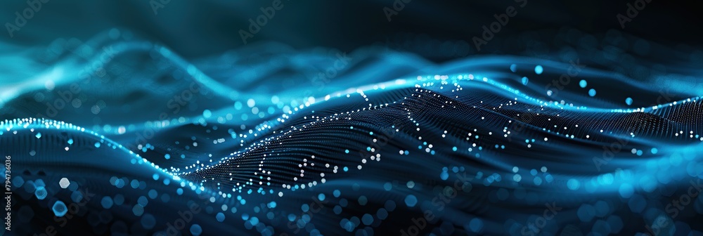 Poster abstract blue digital wave with dots. technology background.
