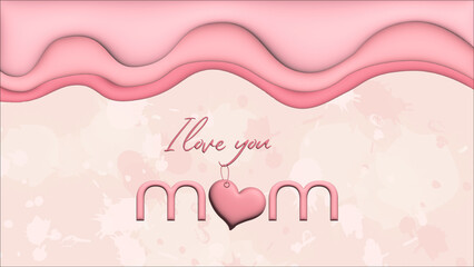 Illustration for Mother's Day with a background in pink tones and 3D waves.