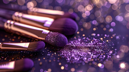 Make up brushes in purple theme , purple glittered make up brushes, purple dust 