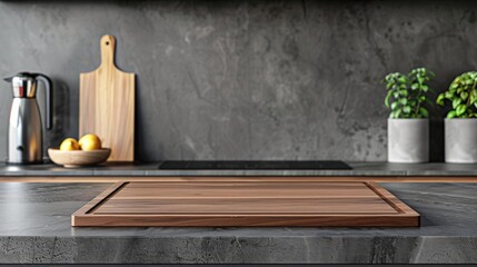Blank mockup of a wooden ting board with a builtin groove to catch juices keeping your countertops clean. . - obrazy, fototapety, plakaty
