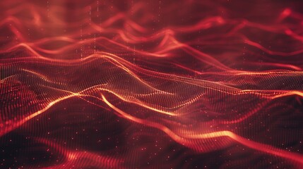 Abstract background of flowing red waves created by dynamic particles, suggesting digital motion or energy. - 794738864