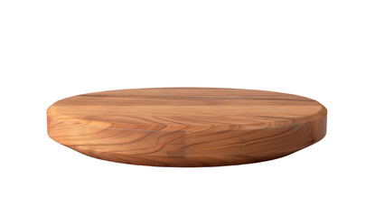 A flat wooden base for an empty product display, round in shape with smooth edges and a visible wood grain texture, centered on the white background