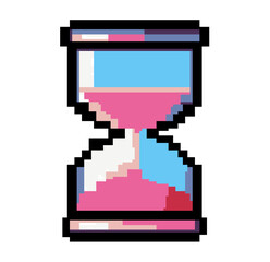 Pixel art icon of an hourglass on a white background.