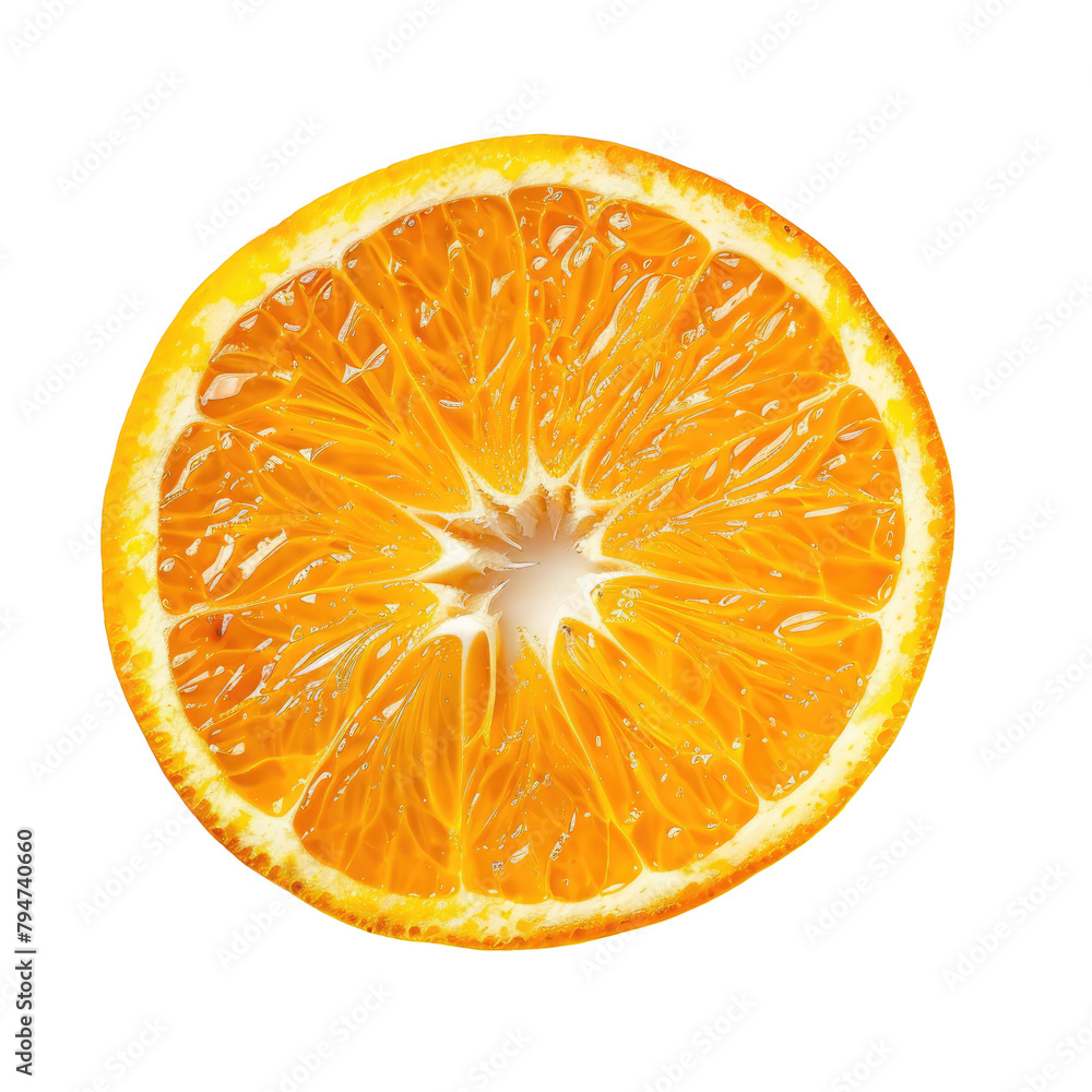 Poster a vibrant orange fruit slice stands alone against a transparent background captured up close with a 