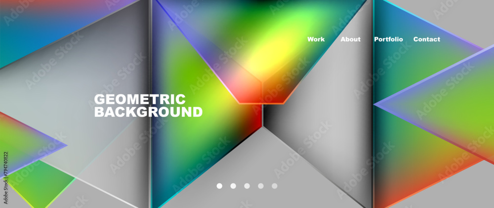 Poster a pattern of colorful triangles in electric blue shades on a gray background resembling a geometric 